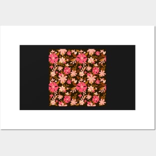 Pastel Color Floral Pattern - Pink Brown Posters and Art